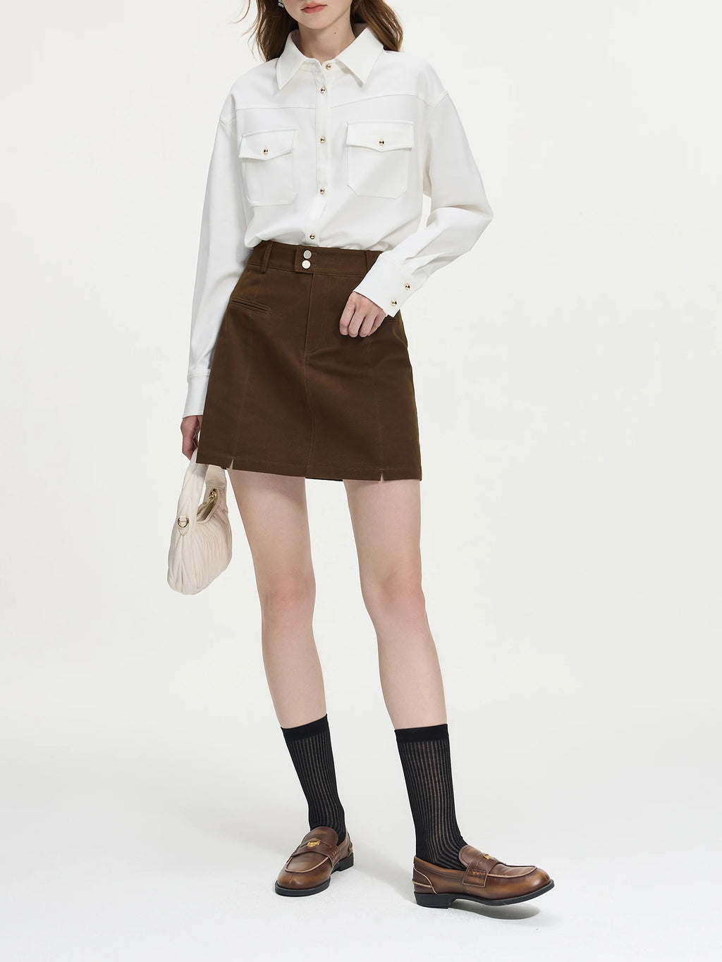 FSLE Women's High Waist Twill Denim Mini Skirt - Retro Cotton Skirt
