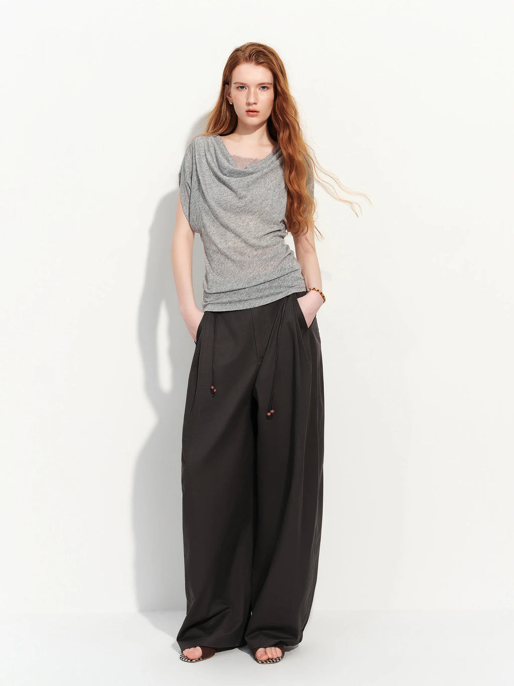Women's Barrel Leg Lyocell Cotton Pants - Relaxed Tailored Fit