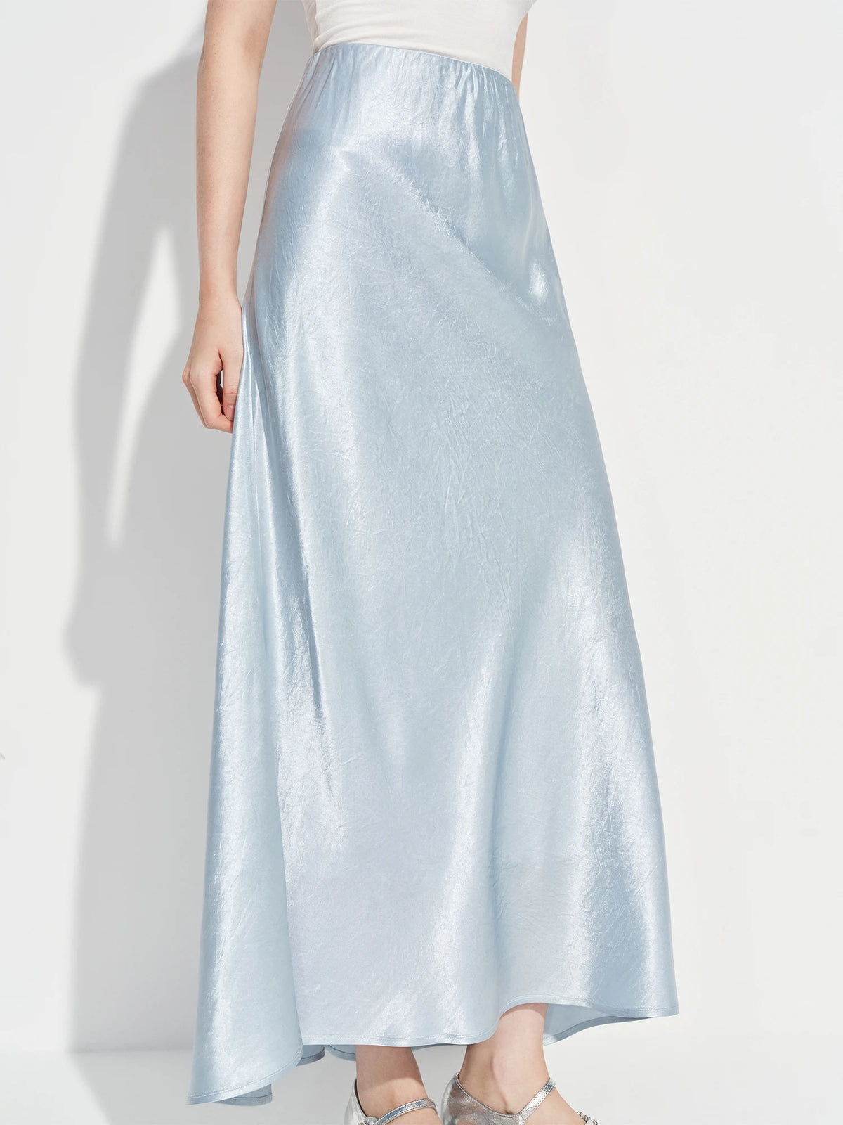 Wool Acetate Trumpet Skirt - Elegant Pearlescent Long Spring Skirt