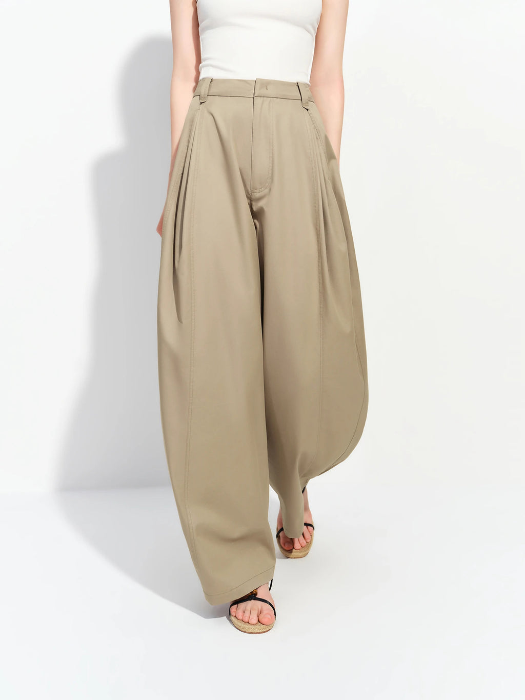 Women's Barrel Leg Lyocell Cotton Pants - Relaxed Tailored Fit