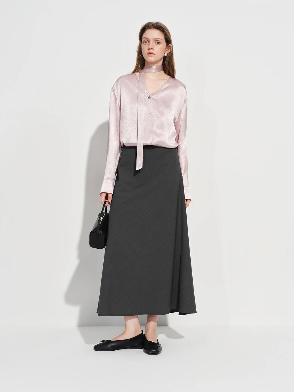 Wool Acetate Trumpet Skirt - Elegant Pearlescent Long Spring Skirt