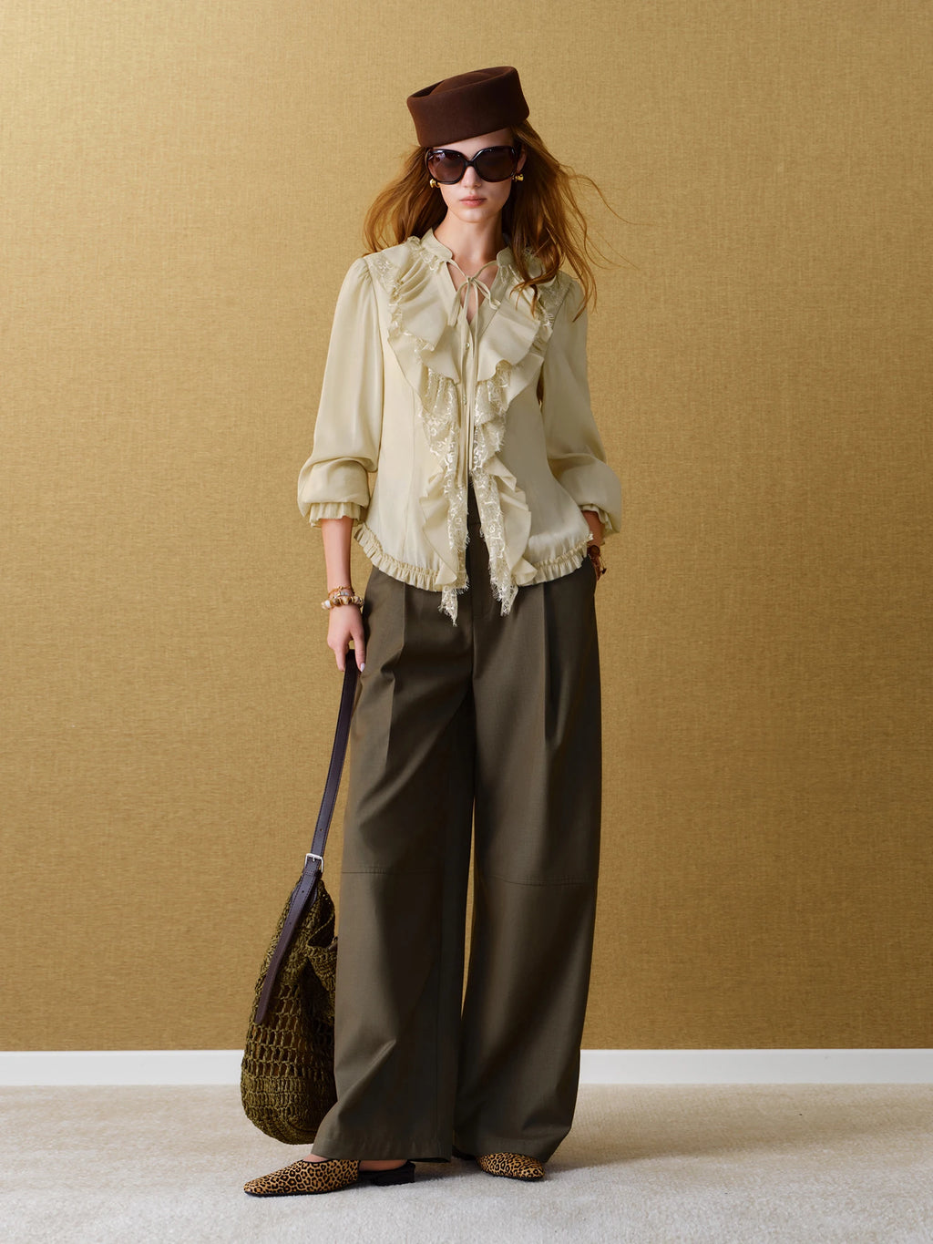 FSLE Women's Wool-Blend High-Waist Balloon Trousers - Office Pants