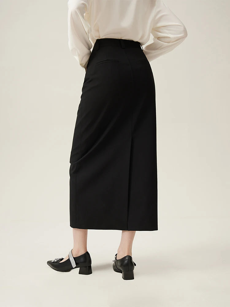 FSLE Women's High Waist Straight Long Skirt - Commuter Slimming Fit