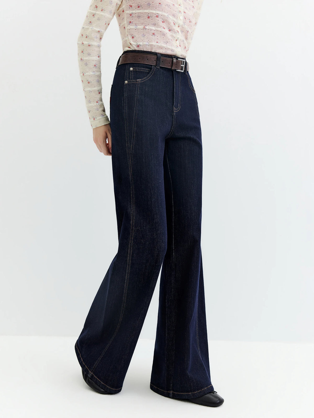 Women's Mid-Waisted Flared Jeans - Retro Slim Cotton Denim Pants