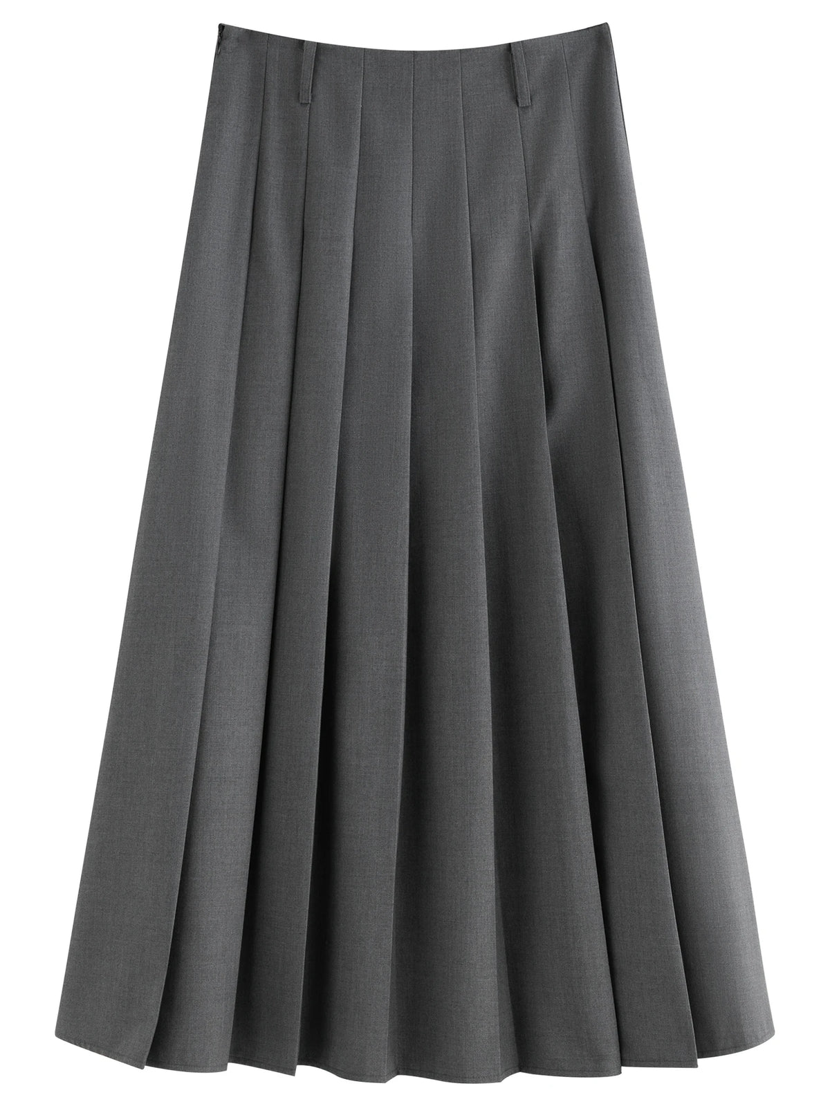 Gray Retro Pleated Long Skirt - Chic College Style Office Wear