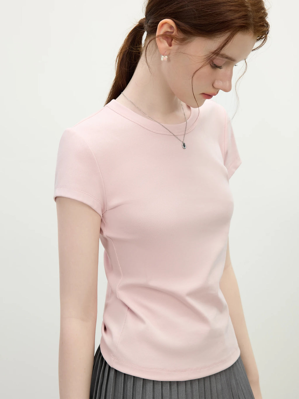 FSLE Women's Minimalist Slim Fit T-Shirt - Summer Round Neck Top