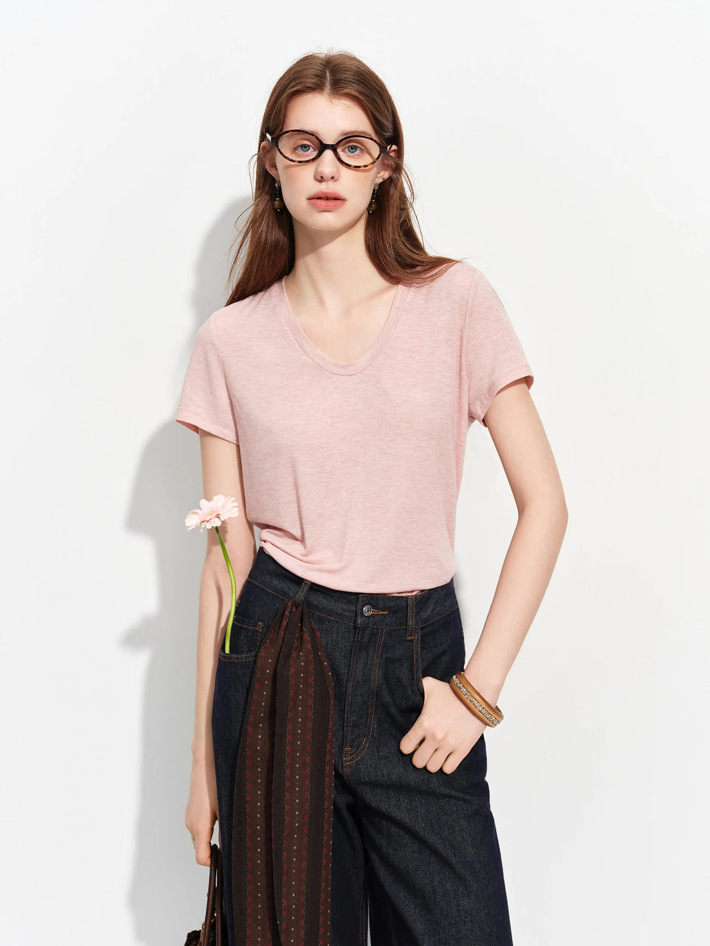 Women's Structured Shoulder Tee - Soft Cotton Summer Casual Top
