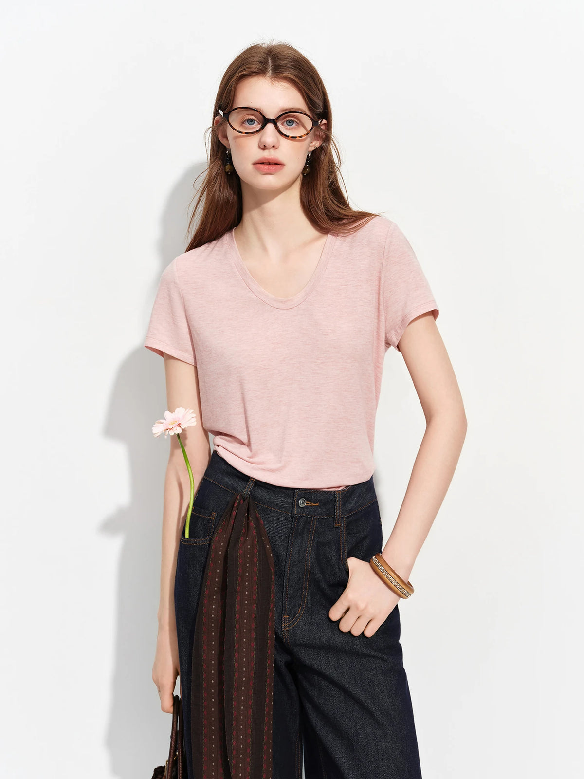 Women's Structured Shoulder Tee - Soft Cotton Summer Casual Top