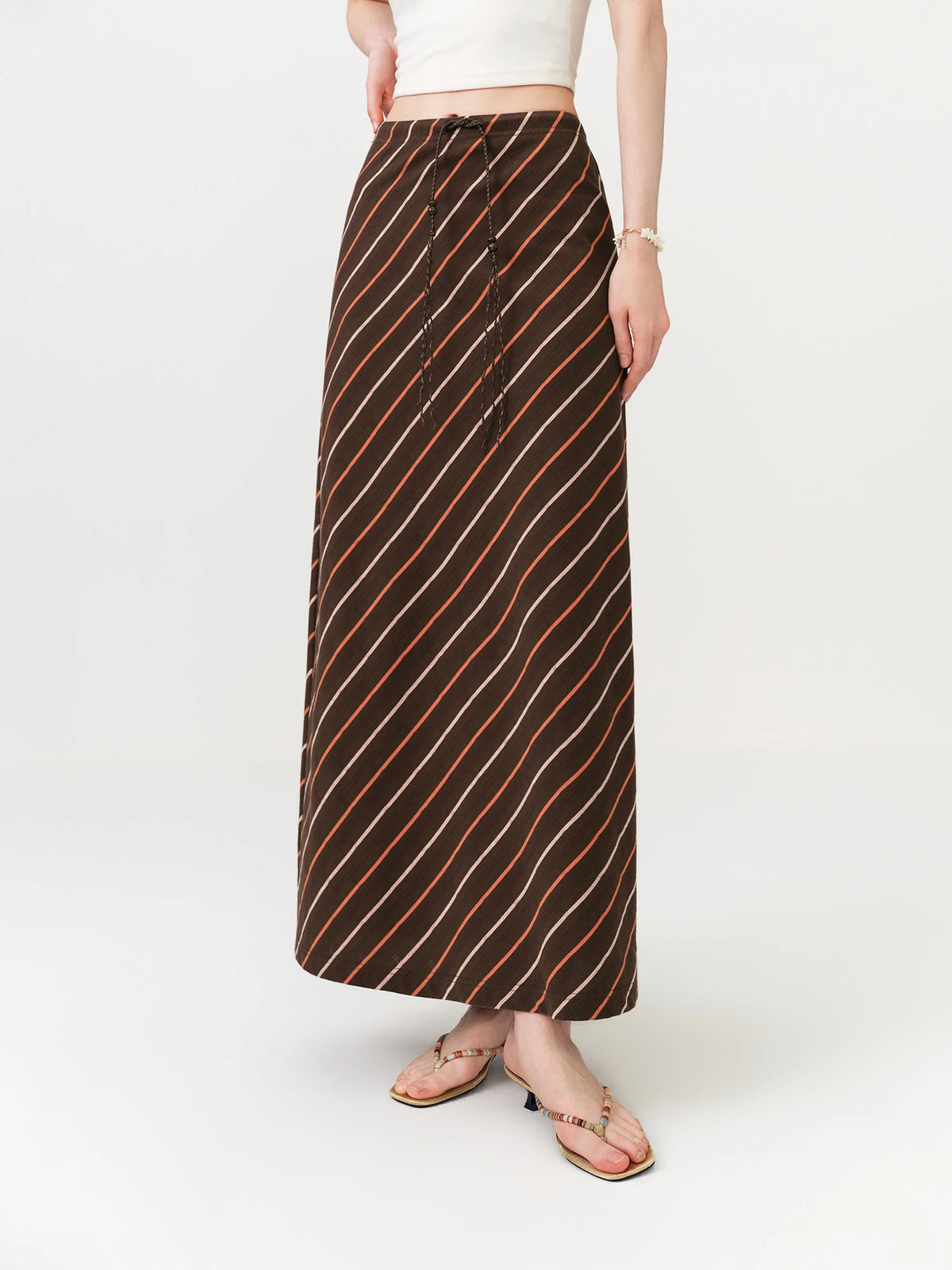 Vintage Striped Maxi Skirt - Women's Summer Resort H-Line Long Skirt