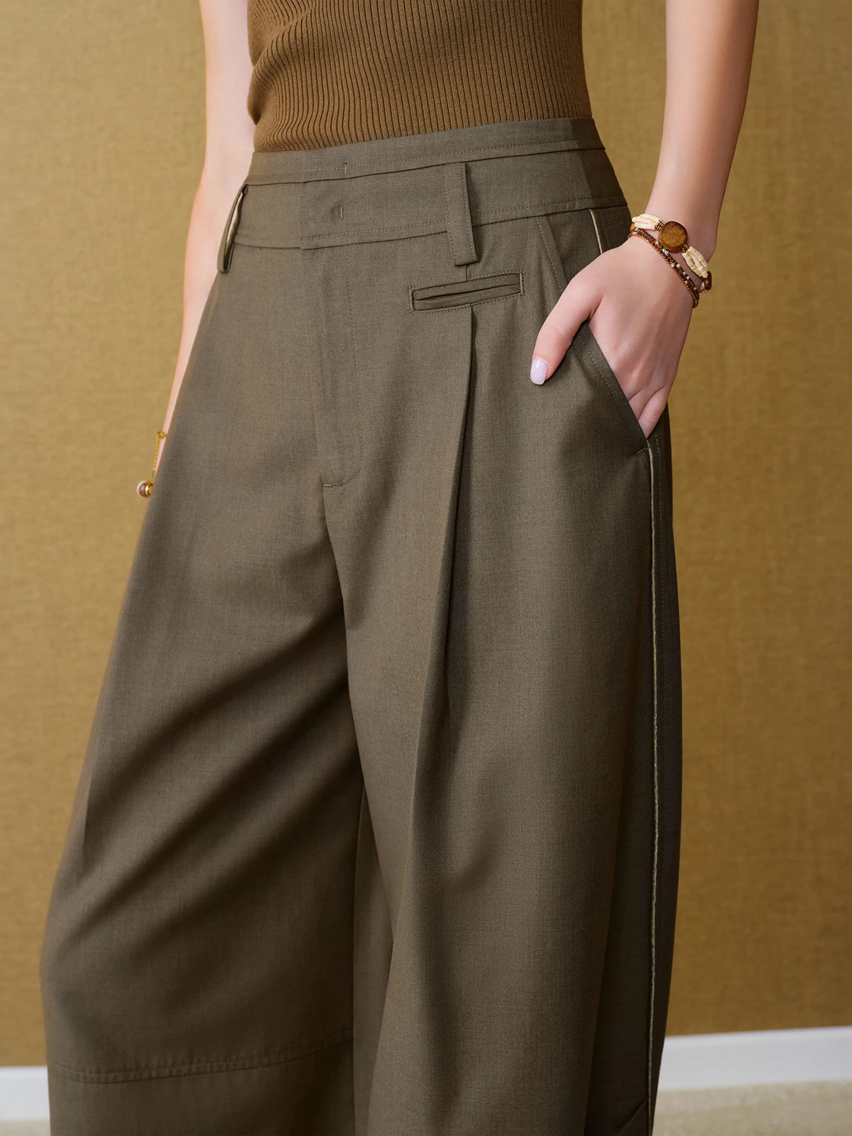 FSLE Women's Wool-Blend High-Waist Balloon Trousers - Office Pants