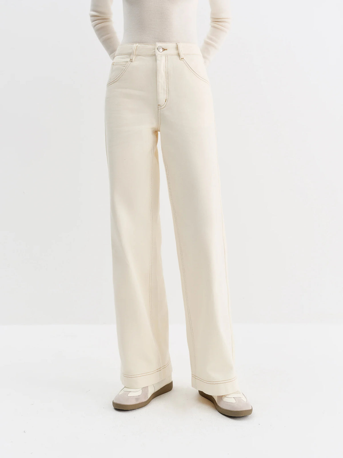 FSLE Women's High Waist Straight Leg Jeans - Korean Style Winter Pants