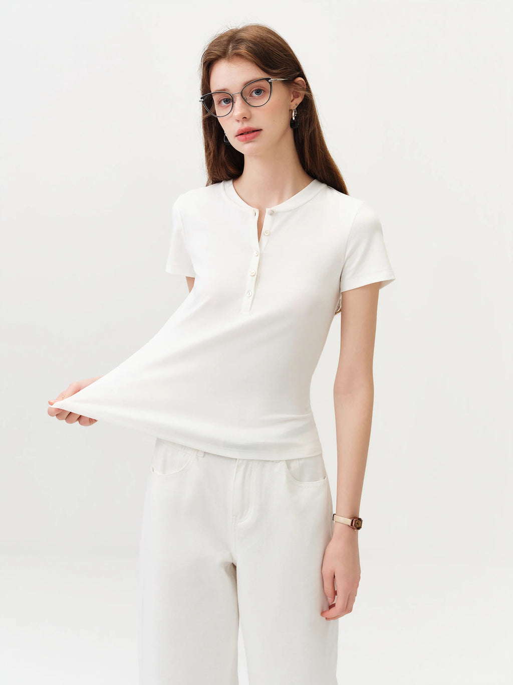 Women's Fitted Cotton Lyocell T-Shirt - Short Sleeve Office Top