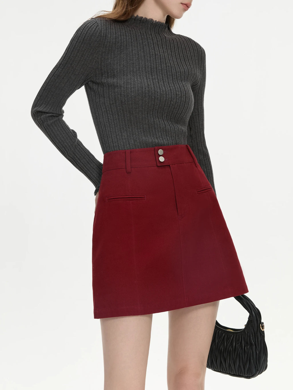 FSLE Women's High Waist Twill Denim Mini Skirt - Retro Cotton Skirt