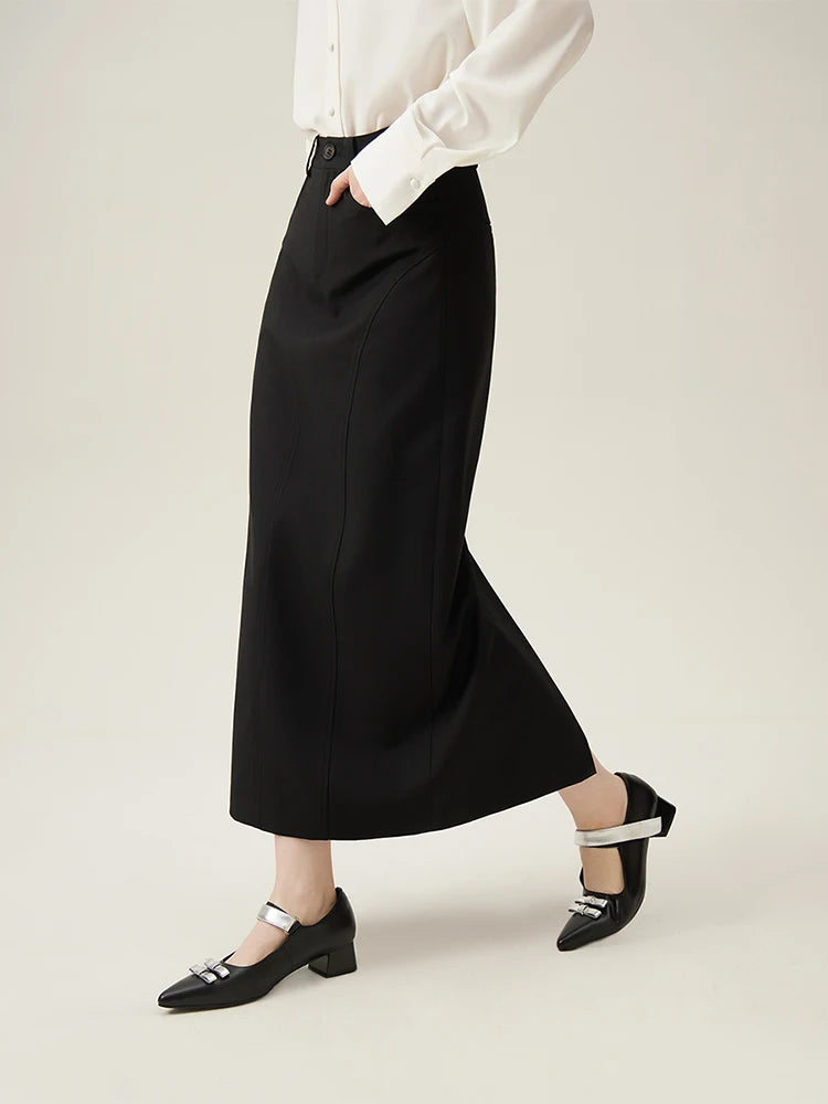 FSLE Women's High Waist Straight Long Skirt - Commuter Slimming Fit