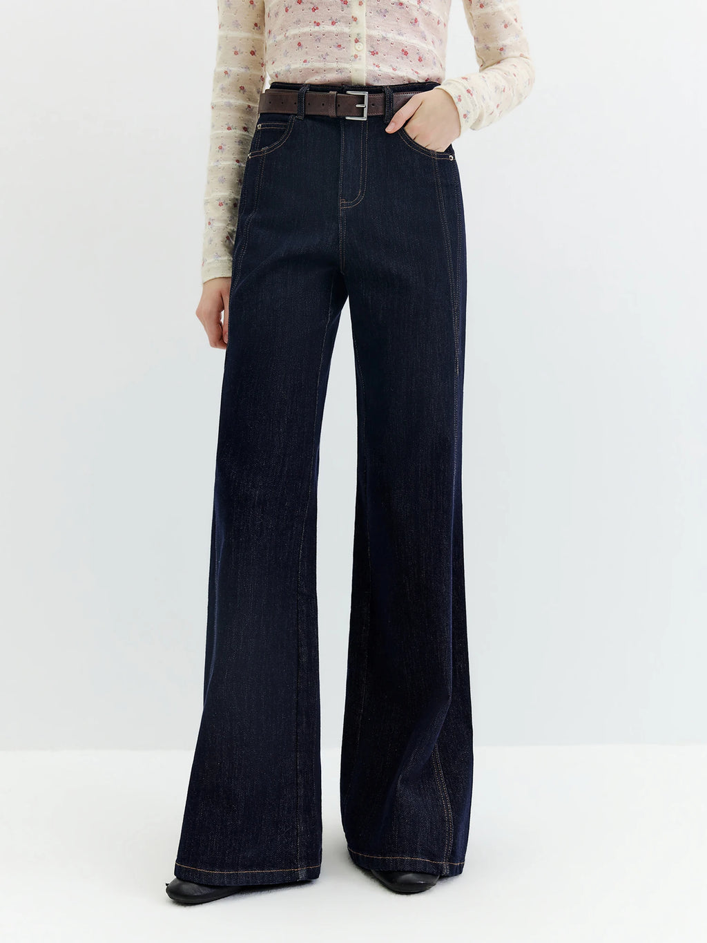 Women's Mid-Waisted Flared Jeans - Retro Slim Cotton Denim Pants