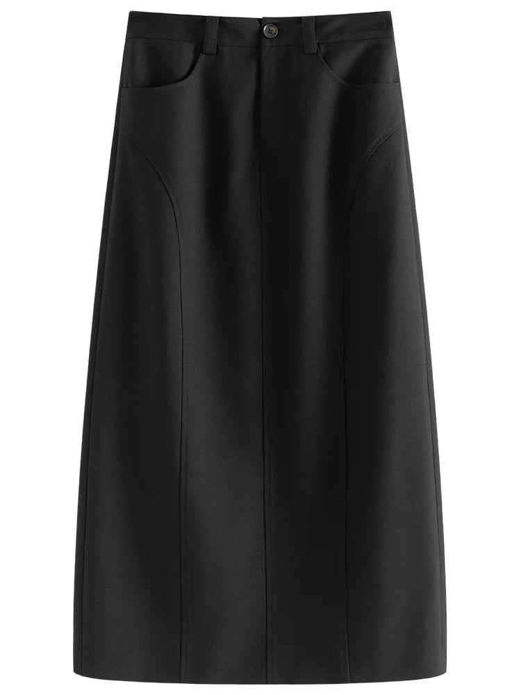 FSLE Women's High Waist Straight Long Skirt - Commuter Slimming Fit