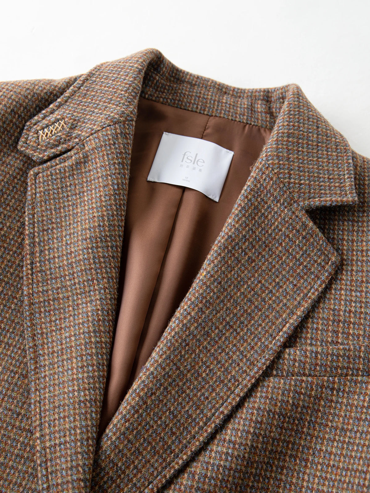Women's Wool Checkered 3-Piece Suit Set - Brown Vintage Office Chic