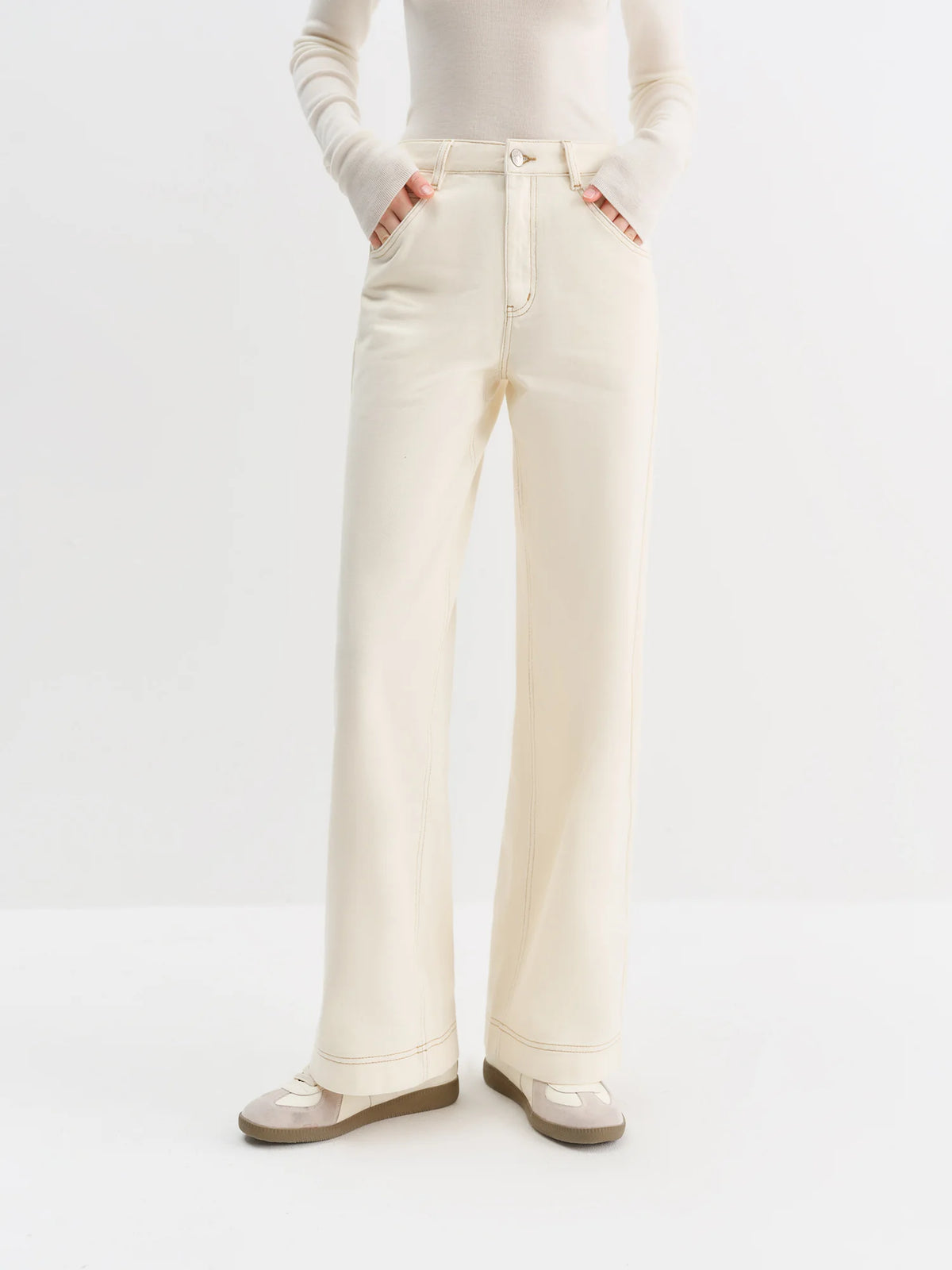 FSLE Women's High Waist Straight Leg Jeans - Korean Style Winter Pants