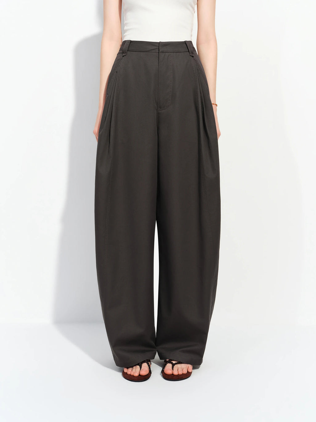 Women's Barrel Leg Lyocell Cotton Pants - Relaxed Tailored Fit