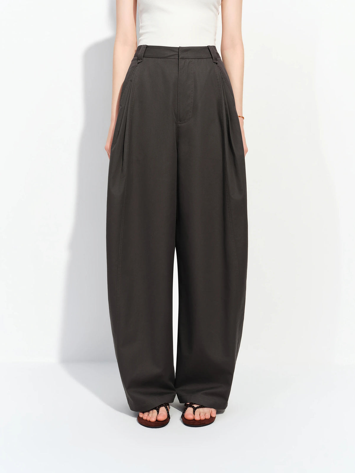 Women's Barrel Leg Lyocell Cotton Pants - Relaxed Tailored Fit