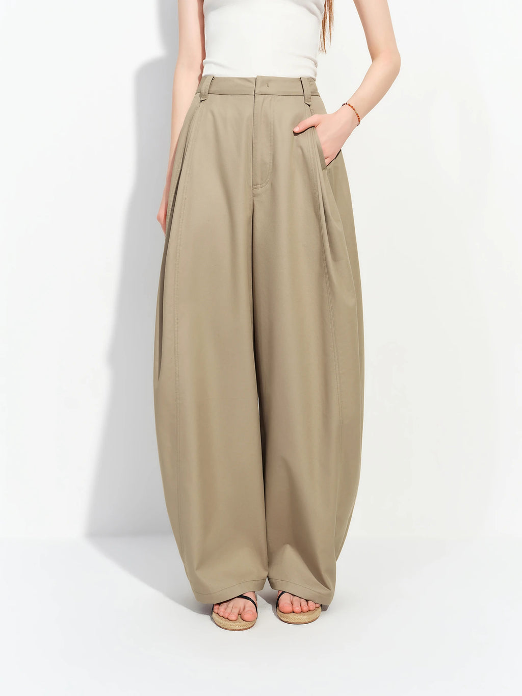 Women's Barrel Leg Lyocell Cotton Pants - Relaxed Tailored Fit
