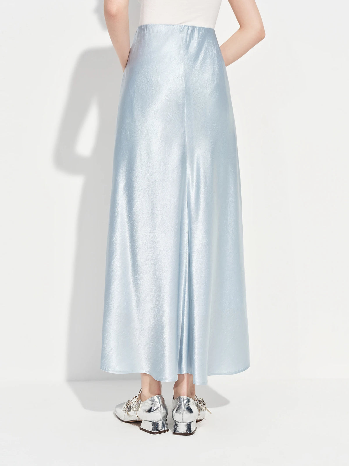 Wool Acetate Trumpet Skirt - Elegant Pearlescent Long Spring Skirt