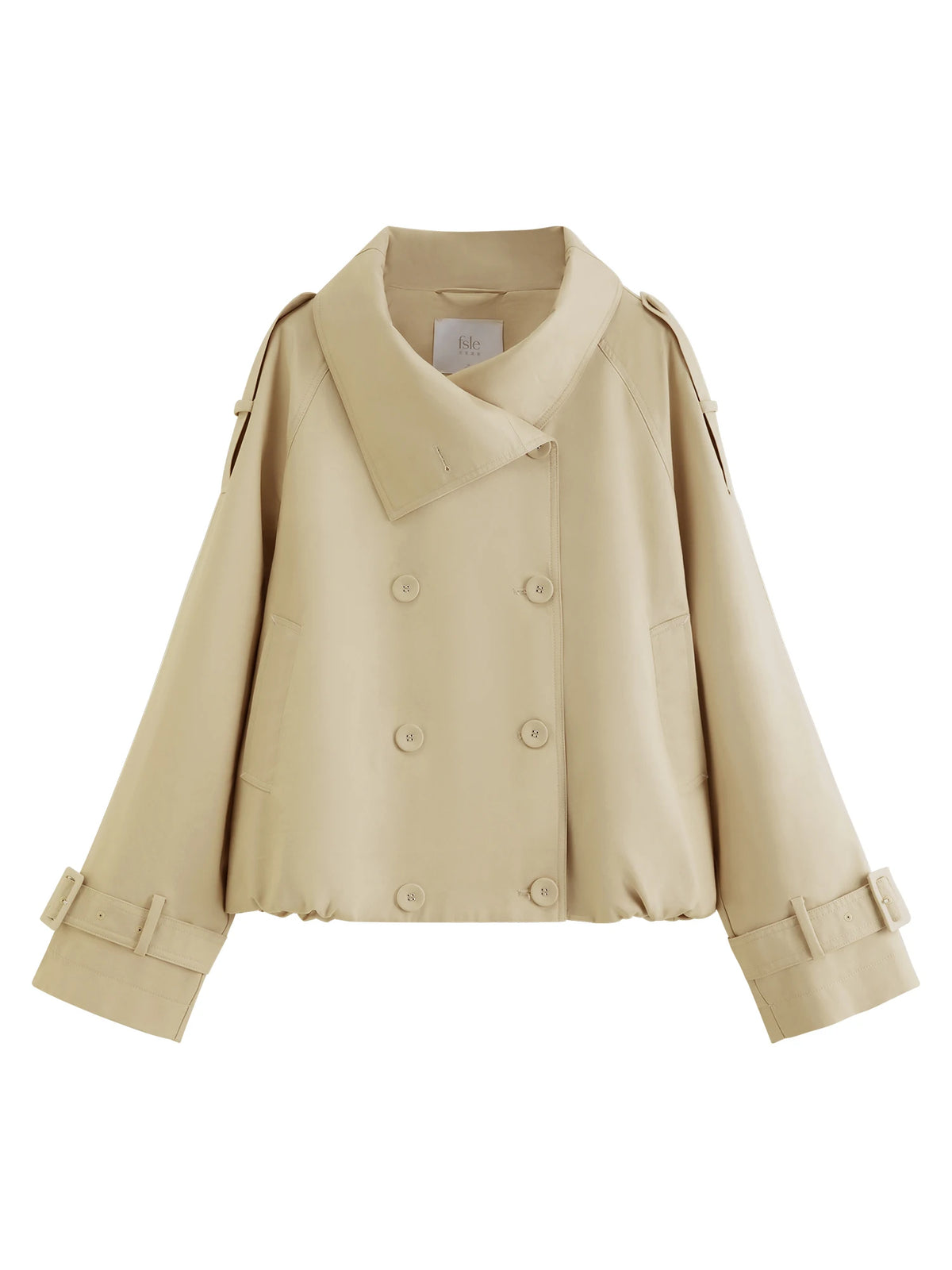 FSLE Double-Breasted Cropped Trench Coat - Retro British Style Jacket